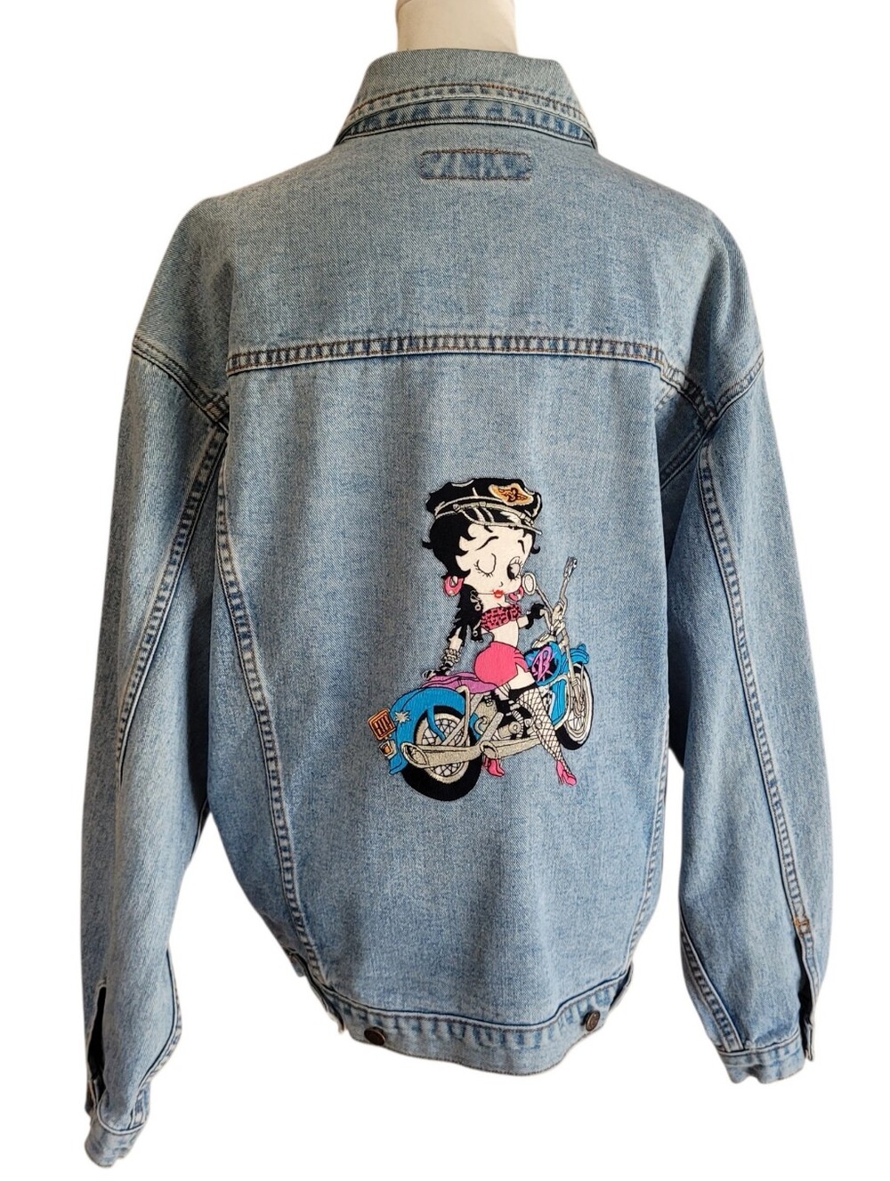 *Rare* Vintage Betty Boop Light Blue Jordache Denim Jean Tracker Jacket L-XL